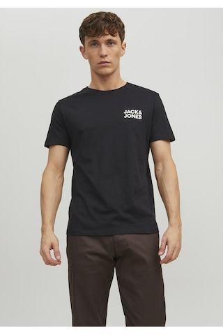 Jack & Jones Bisiklet Yaka Logo Baskili Tisört 12151955 Siyah