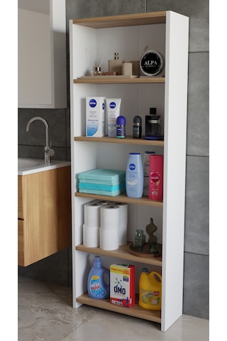 Banyo Çamaşır Dolabı 5 Raflı 150 Cm Çok Amaçlı Saklama Ve Düzenleyici Raf Beyaz - Atlantik Çam