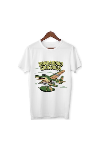 Bombardino Crocodilo Tişört Bombarıddıno Crocodil Çocuk T-shirt Tung Sahur Yetişkin Unisex Tişört Beyaz