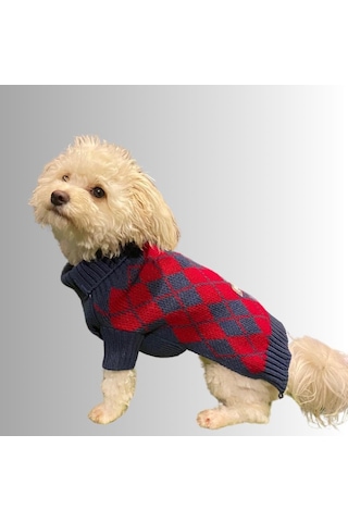 Miniş Kırmızı Baklavalı Küçük Köpek Kazağı