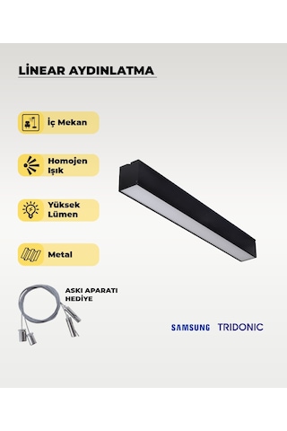 120 Cm Siyah Metal Kasa Lineer Aydınlatma 3200k Sarı Işık Siyah
