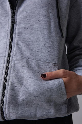 Defys Kadın Kapüşonlu Fermuarlı Oversıze Sweatshırt Kırçıllı Gri Melanj - 527346818 Kırçıllı Gri Melanj