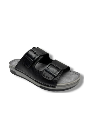 Enova M253-0202-26 Deri Anatomik Soft Çift Bant Erkek Terlik Siyah