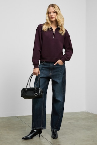 Grimelange Endora Kadın Yumuşak Polarlı Kumaşlı Yakası Fermuarlı Regular Bordo Sweatshirt Bordo