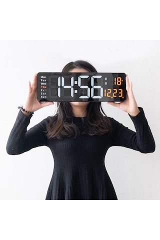 Xindoker 16 İnç Büyük Ekranlı Led Duvar Saati, Koyu Mavi, Uzaktan Kumanda Ve Düğme Pil Dahil, Modern Salon Dekoru, Kolay Kullanım Camgöbeği