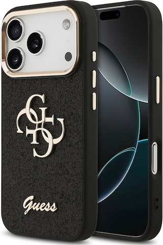 Apple Uyumlu iPhone 17 Pro Kılıf Guess Lisanslı 4g Büyük Metal Logolu Glitter Kapak Siyah Siyah