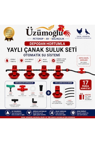 17 Parça Otomatik Yaylı Çanak Suluk Seti 5 Li Yaylı Çanak Suluk Tavuk Güvercin Bıldırcın Suluk Sistemi Depodan Hortumla Kullanım