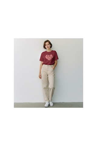 Urbantrendstore Unisex Love Forever Seni Seviyorum Baskılı Oversize Fit Rahat Geniş Salaş T-shirt Günlük Tişört Bordo
