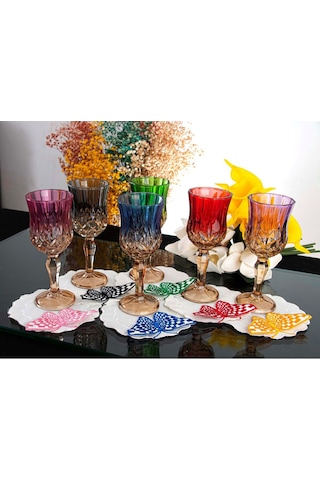 Plt Design 6'lı 3 Boyutlu Kelebek Desenli Nakış Işleme Keten Çay,kokteyl Ve Kahve Yanı Sunum Peçetesi Şeffaf