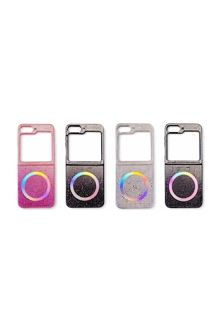 Samsung Uyumlu Z Flip 6 Kılıf Diamont Magsafe Hologramlı Telefon Kılıfı 1 Renk Siyah Belirtilmemiş