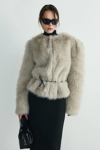 Suud Collection Gri Lexi Suni Kürk Ceket
