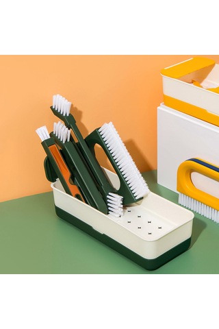 Suofeng Yeşil 4'lü Ev Temizlik Fırçası Seti: Boşluk Fırçaları 3 Adet + Zemin Fırçası + Depolama Kutusu - Tekerlek, Pencere, Tuğla Araları Derin Temizliği Sağlar Yeşil