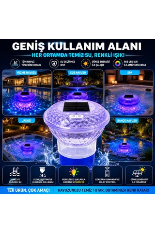 Hpytech Güneş Enerjili Rgb Led Havuz Klor Şamandırası Uzaktan Kumandalı Ip67 Su Geçirmez Otomatik Gece Sensörlü Solar Klor Dağıtıcı