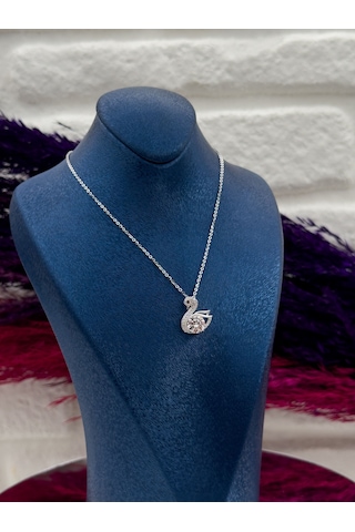 925 Ayar Gümüş Mistik Topaz Taşlı Kuğu Desenli Popüler Kadın Kolye Gümüş