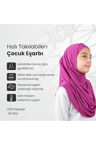 Pratik Hazır Geçmeli Boneli Çocuk Şal Fuşya Fuşya