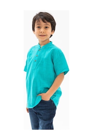 Eliş Şile Bezi Kısa Kol Şile Bezi Bodrum Erkek Çocuk Tshirt Turkuaz 3054