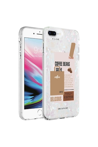 Apple Uyumlu iPhone 8 Plus Kılıf Mermer Desenli Zore Marbello Kapak Kahverengi