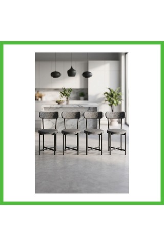Vaveni Sandalye 4 Adet Keten Kumaş Metal Ayak Modern Mutfak Sandalyesi Cafe Balkon Ofis Teddy 9809 Antrasit Arz
