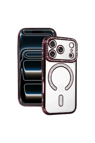 Zenviya21 Newface Apple İphone 18 Pro Max Joke Simli Magneticsafe Kılıf - Bordo Zenya785 renkli
