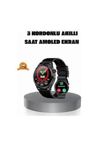 Amoled Ekranlı Smartwatch 3 Kordonlu Kalp Atış & Uyku Takipli Akıllı Saat