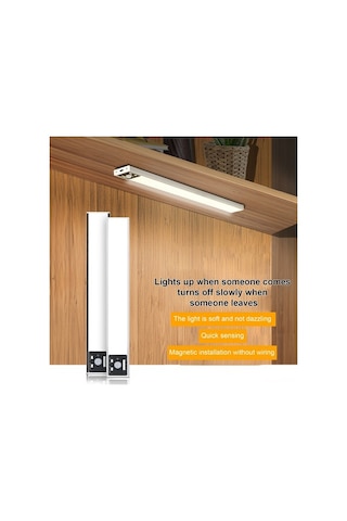 Novahub İnce Algılamalı Şarjlı Led Dolap Aydınlatma, 40cm Gümüş, Parlaklık Düzenli, Şarjlı, Siyah Ve Gümüş Gümüş