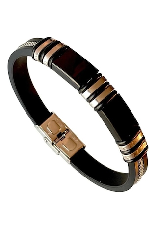 Çelik-silikon Mixli Kararmaz Trend Model Erkek Bileklik 22cm Gümüş - Siyah