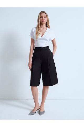 Dilvin 72705 %100 Pamuk Wide Leg Bermuda-siyah