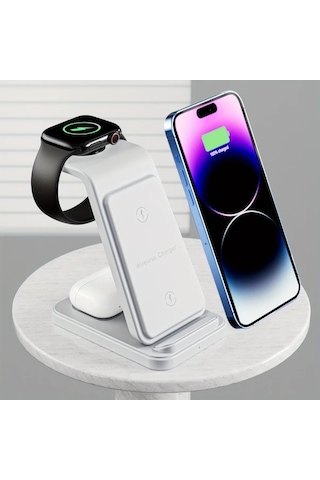 Elmpaly 3in 1 Beyaz Kablosuz Şarj Cihazı İphone Uyumlu 16 15 14 13 12 11 Pro Max Mini Xr Xs X 8 İwatch 10 9 8 7 6 5 4 3 2 Se Ultra Airpods 1 2 3 Pro Ev Ofis