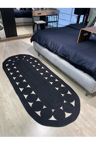 Mavaux Jüt Hasırlı El Örgüsü Kilim Siyah