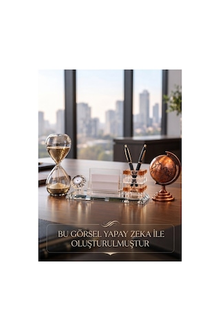 3 Lü Ofis Masaüstü Seti Kahverengi Kristal Kartvizitlik Bronz Dünya Küresi Ve Kum Saati Hediye Seti Çok Renkli