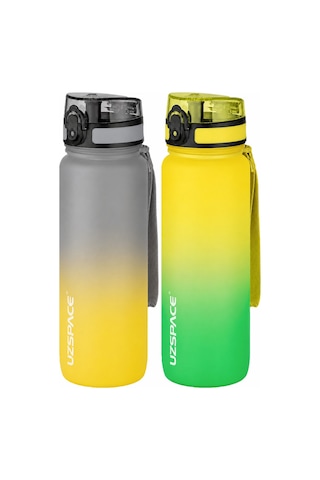 Uzspace 2'li Tritan Matara Seti 800 Ml Çift Renk Softtouch Ff Collection Tritan Su Matarası Grisarı-sarıyeşil
