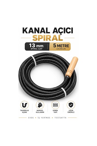 13 Mm 5 Metre Kanal Açıcı Spiral Manuel Gider Açma Susta Teli, Uzun Erişim Kalın Susta