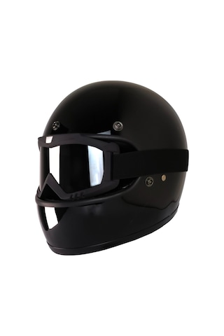 Motoanl Motosiklet Retro Harley Cafe Racer Vespa Modüler Ve Anti Uv Gözlüklü Kapalı Kask Siyah