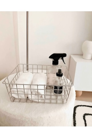 Çok Amaçlı 2li Organizer Sepet Masaüstü Düzenleyici Dekoratif Ev Ve Banyo Sepeti İnox