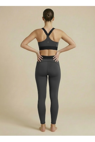 Sculpt Set Yüksek Bel Toparlayıcı Tayt & Destekleyici Spor Sütyeni Pilates Yoga Takımı Gri