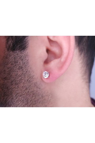 Beyaz Topaz Taşlı Büyük Tektaş Erkek Küpesi 0802e0031