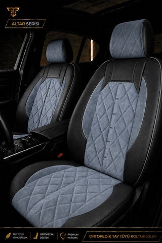 Toyota Corolla Sedan 2002+ Uyumlu Altar Serisi Tay Tüyü Füme Siyah Premium Koltuk Kılıfı
