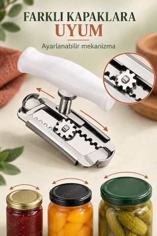 Metal Kavanoz Açacağı Plastik Kollu Pratik Kapak Açma Aparatı Beyaz
