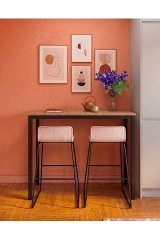 Meşe Siyah Bar Masası 116x45x92cm Mutfak Masası, Kahve Köşesi Ve Çok Amaçlı Kullanım