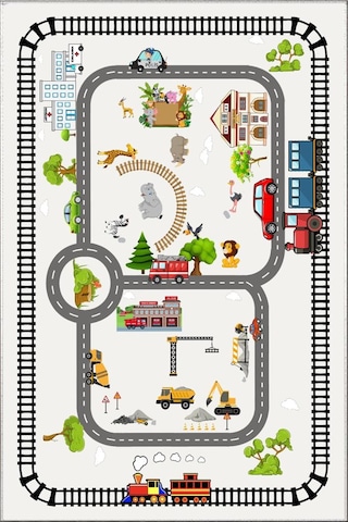 Trafik Tren Çocuk Oyun Halısı Kaymaz Makinede Yıkanabilir B1