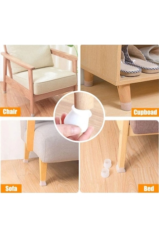 Kaydırmaz Ve Çizdirmez Silikon Masa Sandalye Mobilya Ayağı Koruyucuları 12 Adet Beyaz