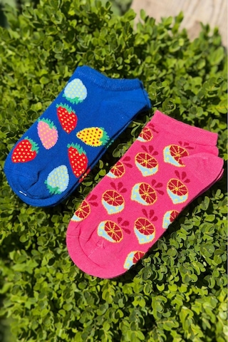 Lousocks Unisex 2'li Çilek Ve Narenciye Desenli Patik Çorap Çok Renkli