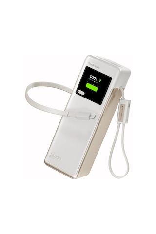 Sharge Hypertower 170w 25000 Mah Dahili Kablolu Akıllı Ekranlı Powerbank Taşınabilir Hızlı Şarj Cihazı Beyaz