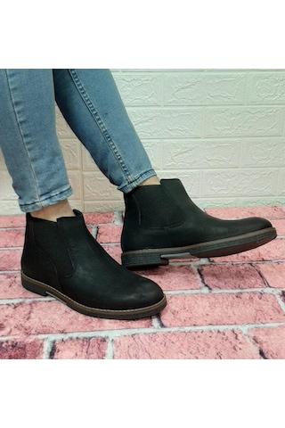 Voyager 3502 Siyah Hakiki Deri Bilekte Lastikli Erkek Bot