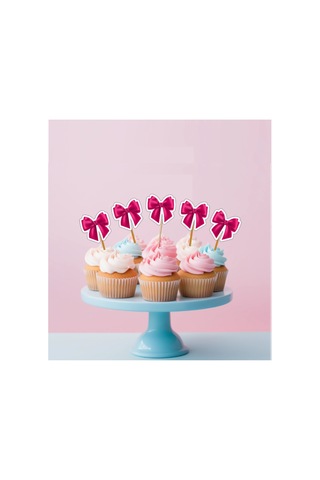 20 Adet Pembe Fiyonk Pasta Kürdanı 5cm Cupcake Pasta Süsü Kurabiye Nişan Söz Kokteyl Bride To Be