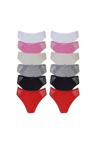 Tutku 12Li Kadın Dantel Detaylı Bayan Külot Pamuklu Iç Çamaşırı-Standart-Karışık Çok Renkli