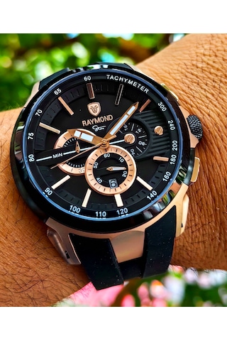 Raymond Star Seri Siyah Silikon Kordon Erkek Kol Saati Siyah