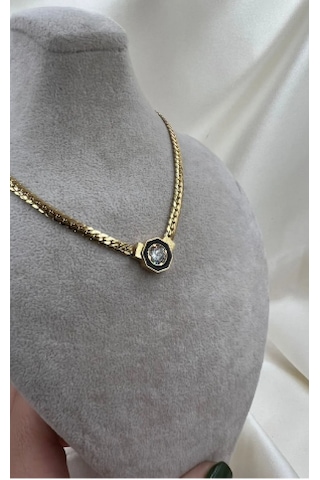 Bb Çelik Serenay Serisi Tektaş Kolye Altın - Beyaz