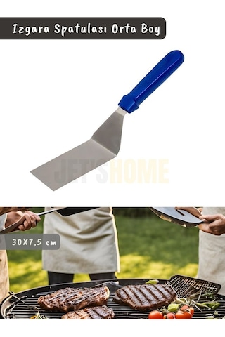 Barbekü Spatulası Paslanmaz Izgara Spatulası Çelik Hamburger Spatulası 30 Cm Metalik Gri