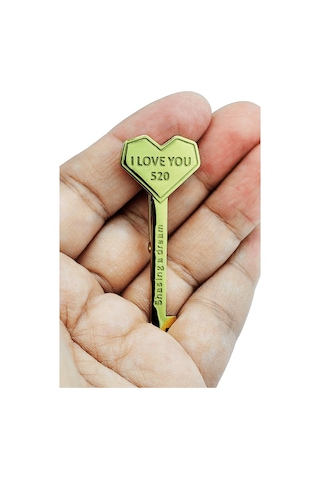 Kalp Anahtar Tasarım I Love You 520 Broş Sarı